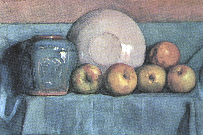 Apples, Ginger Pot and Plate on a Ledge, 1901, Piet Mondrian