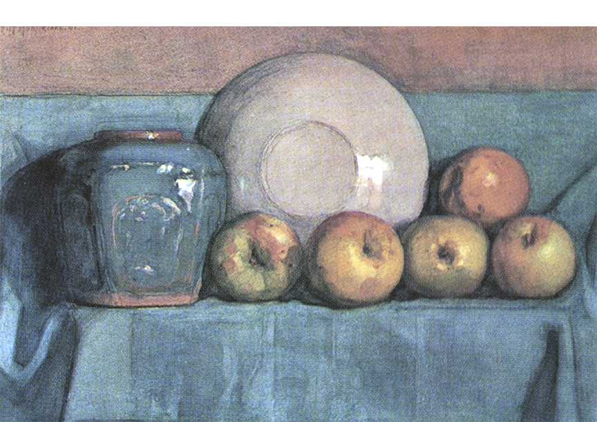 Naturalism: Apples, Ginger Pot and Plate on a Ledge, 1901, Watercolor on Paper, cm. 37 x 55