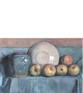 Apples, Ginger Pot and Plate on a Ledge, 1901, Piet Mondrian